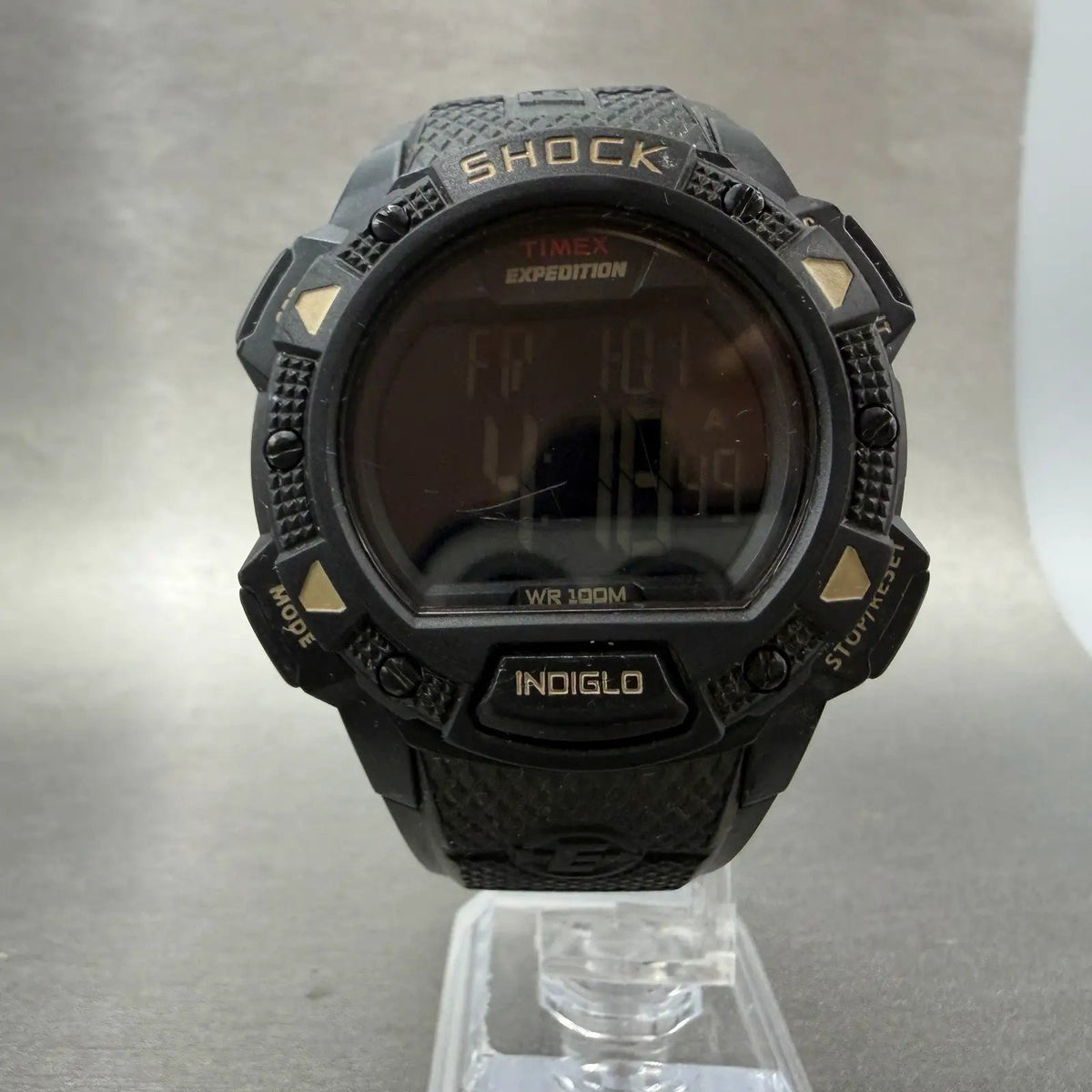 Timex Expedition Base Shock Watch Men 45mm Black Alarm Chrono Round New battery5