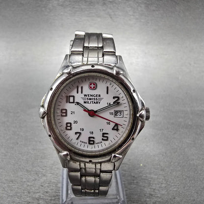 Wenger Swiss Military Watch Women 29mm White Dial Silver Tone Date 79040 New Bat0