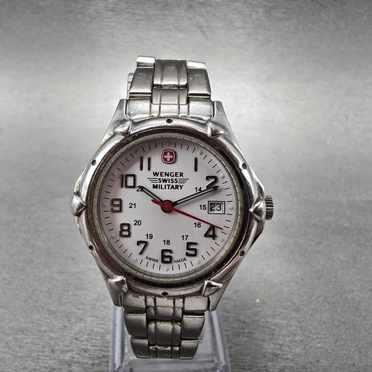 Wenger Swiss Military Watch Women 29mm White Dial Silver Tone Date 79040 New Bat0