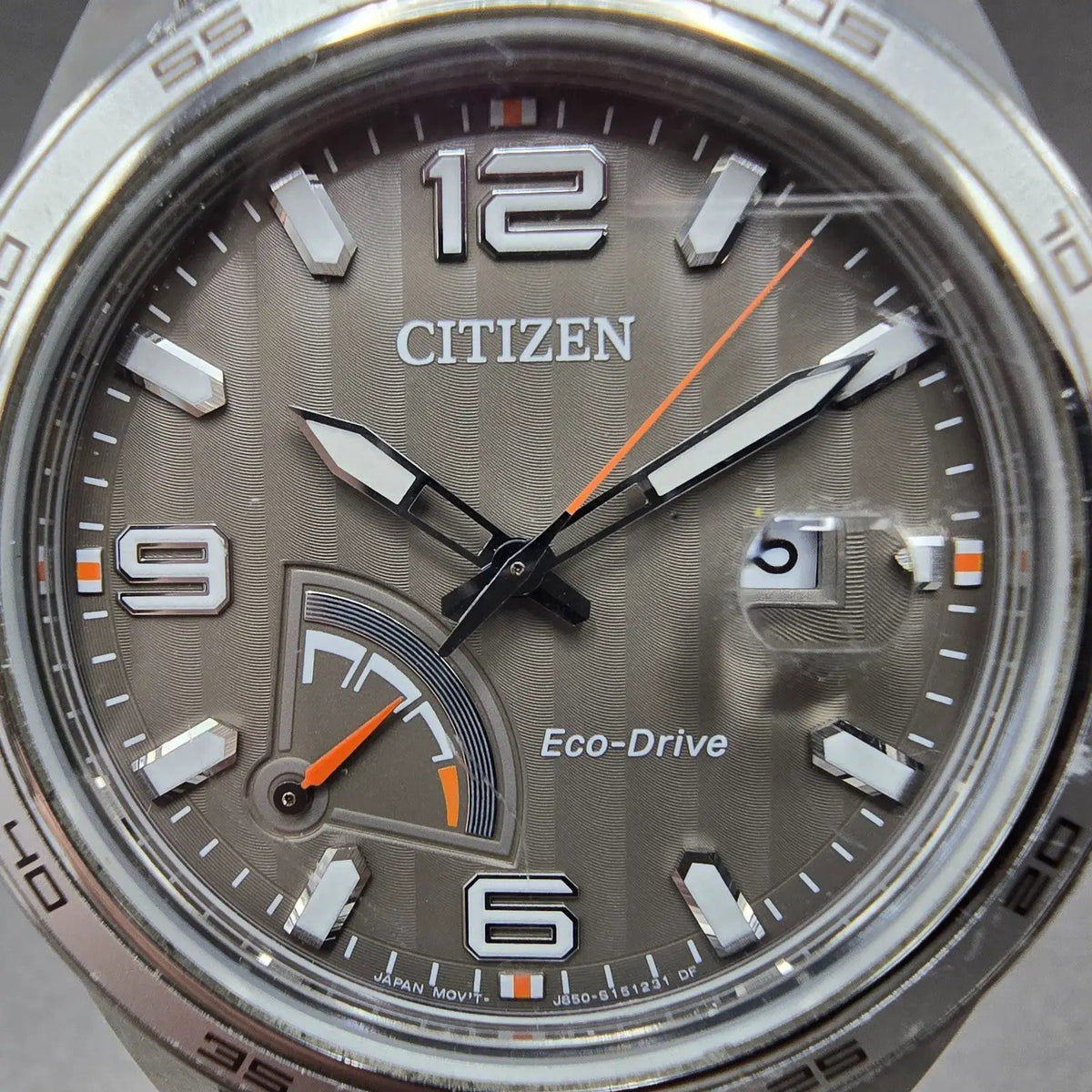 Citizen Eco-Drive PRT Watch Men 41mm Gray Dial Steel Date Round AW7039-01H Works1