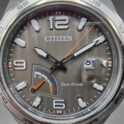 Citizen Eco-Drive PRT Watch Men 41mm Gray Dial Steel Date Round AW7039-01H Works1