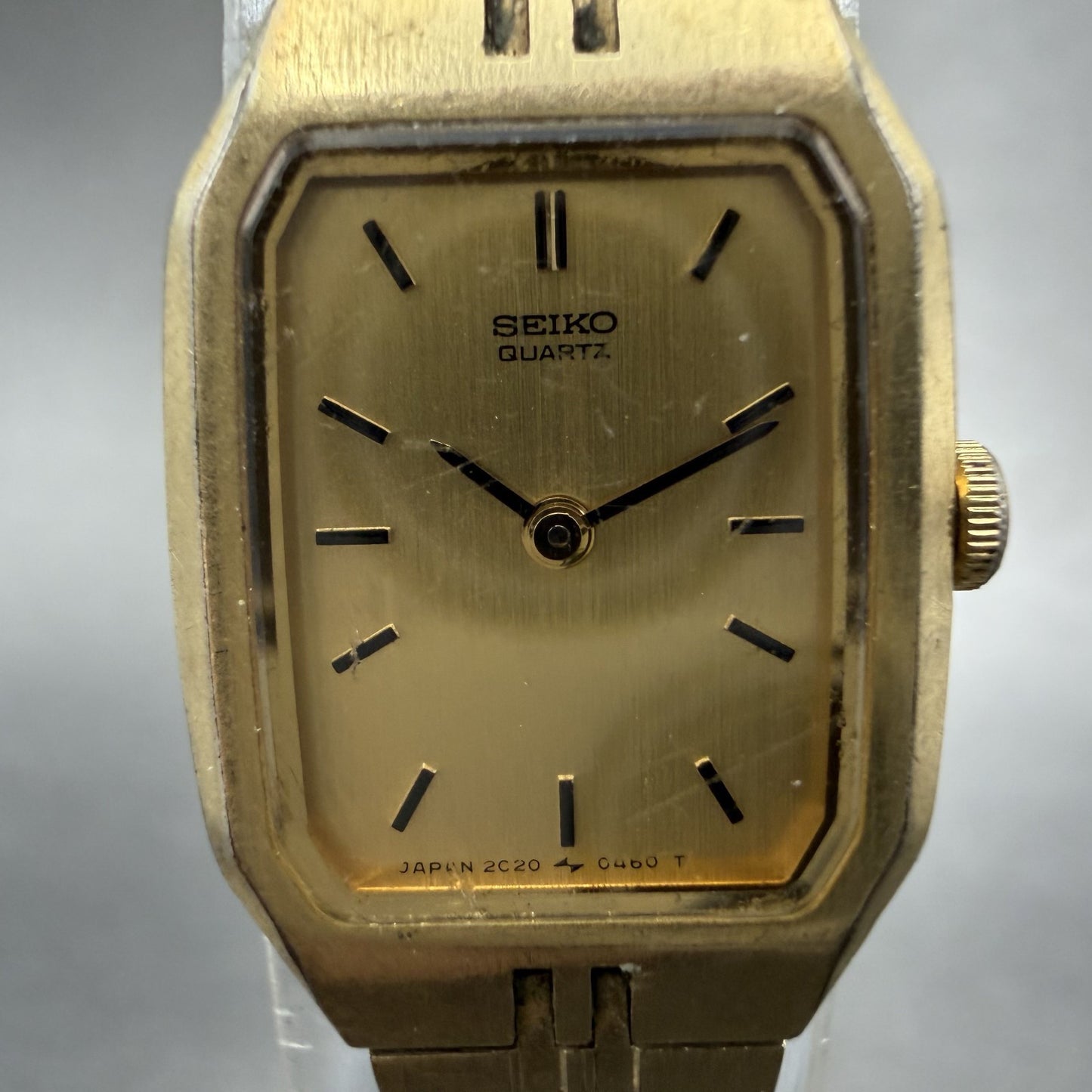 Seiko Tank Watch Women 16mm Champagne Dial Gold Tone 2C20-5200 New Battery1