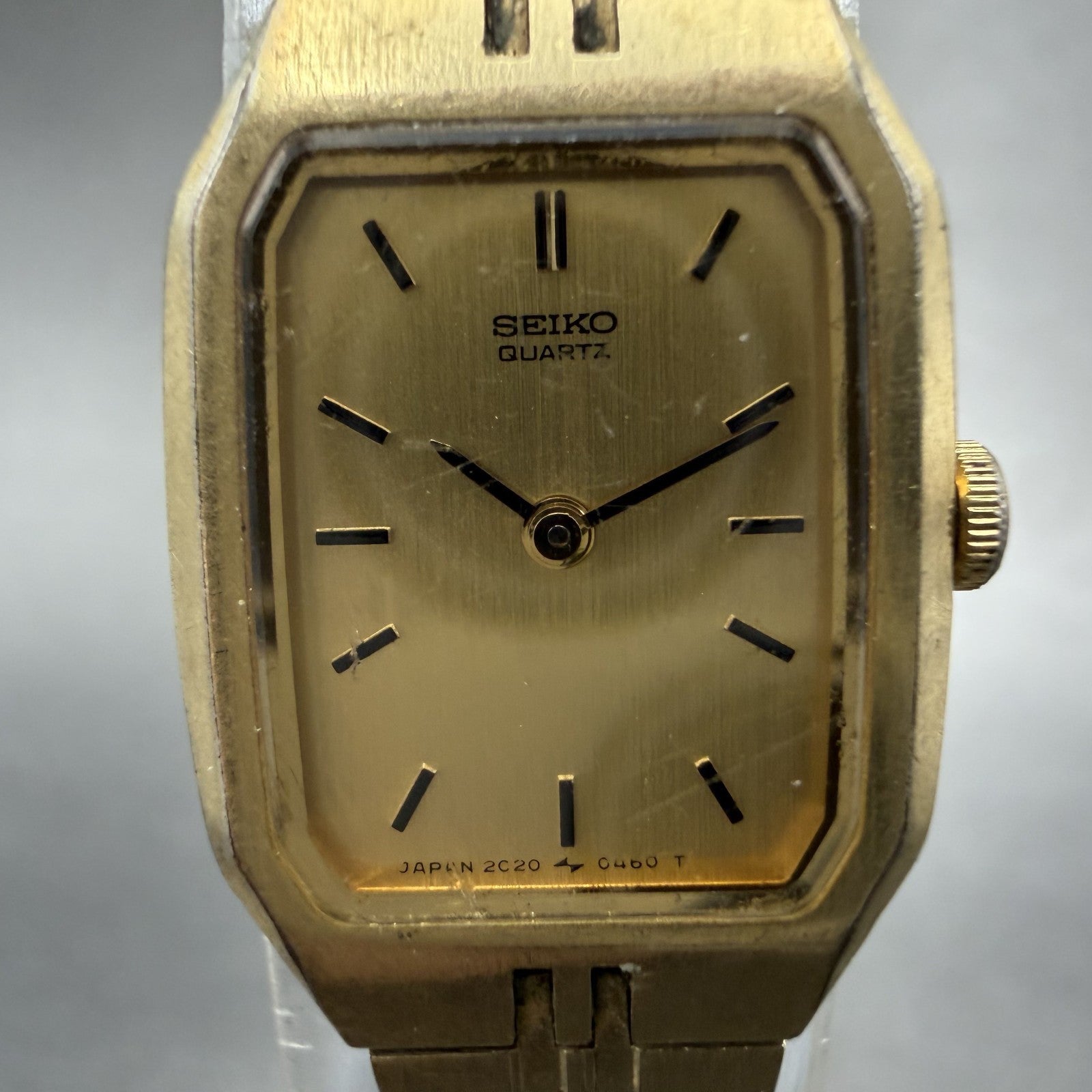 Seiko Tank Watch Women 16mm Champagne Dial Gold Tone 2C20-5200 New Battery1