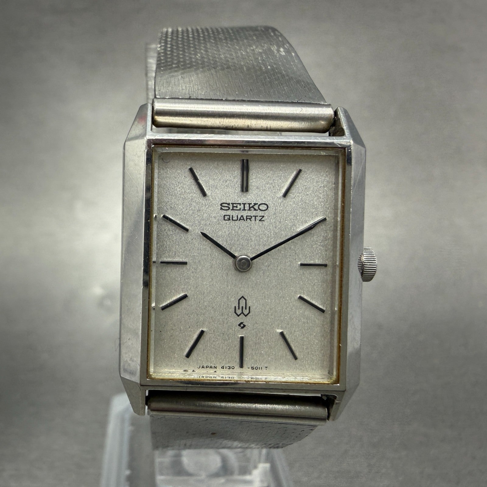 Seiko Tank Watch Women 23mm Silver Dial Silver Tone Rectangle 4130-5010 New Batt0