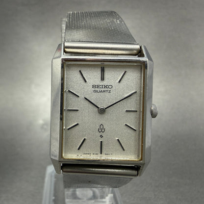 Seiko Tank Watch Women 23mm Silver Dial Silver Tone Rectangle 4130-5010 New Batt0