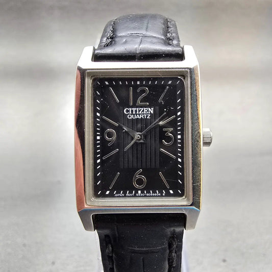 Citizen Watch Women 20mm Black Dial Silver Tone Rectangle 5930-S066859 New Batt0