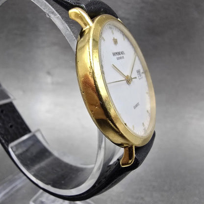 Raymond Weil Watch Men 31mm White Dial Gold Plated Date Round 5507-2 New Battery3