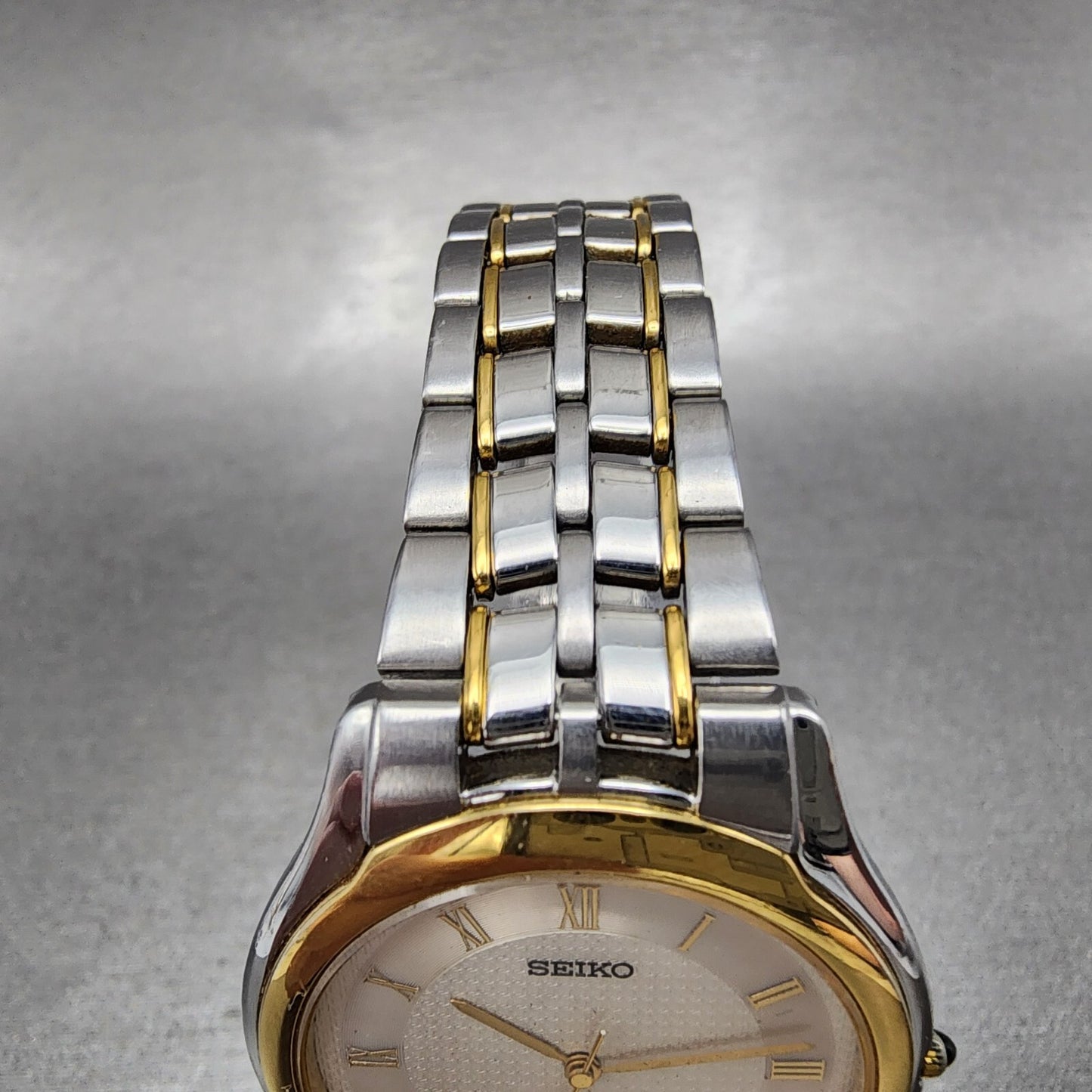 Seiko Dolce Watch Men 33mm White Dial Twotone Round 8j416030 New Battery4