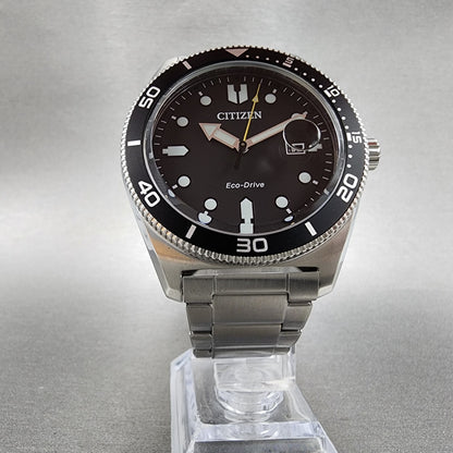 Citizen EcoDrive Dive Watch Men 43mm Black Dial Stainless Steel Date AW176081E5
