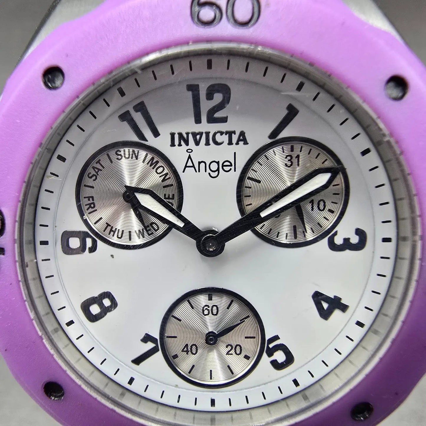 Invicta Angel Dive Watch Women 38mm White Dial Steel Purple Daydate 0698 New Bat1