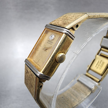 Seiko Tank Watch Women 12mm Gold Dial Gold Tone Rectangle 2E20-5409 New Battery1