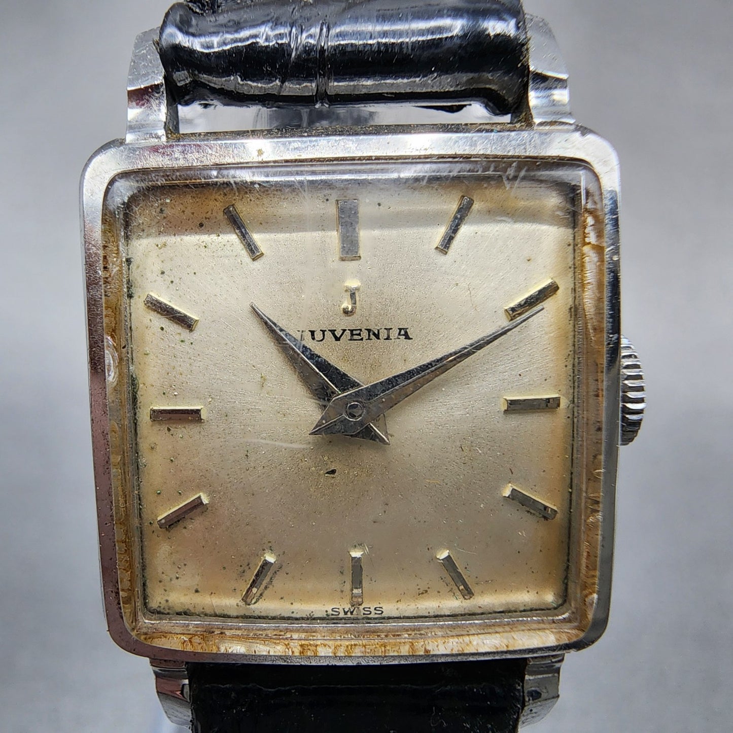 Juvenia Tank Watch Women 21mm Champagne Dial Silver Tone Rectangle Manual Wind