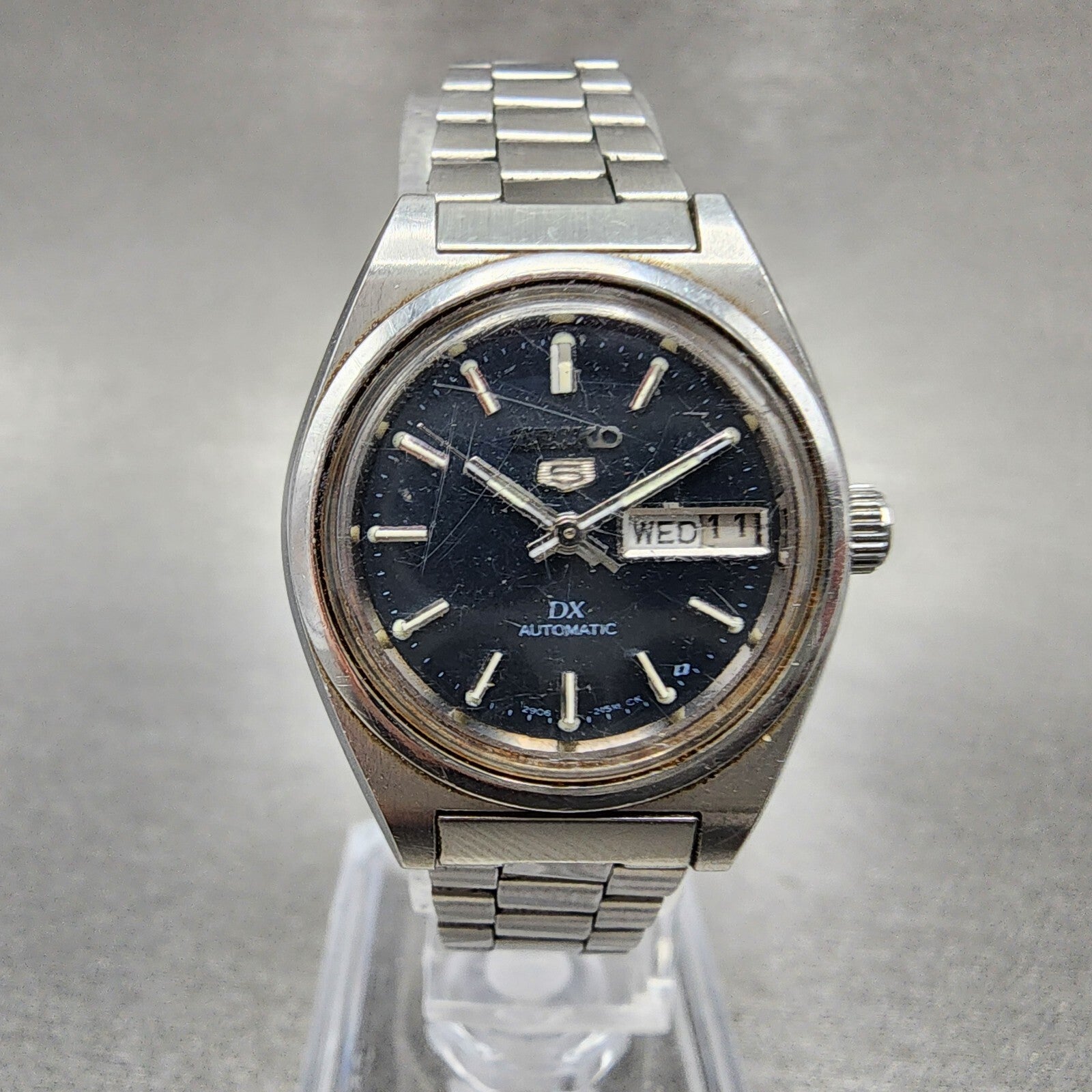 Seiko 5 Automatic Watch Women 24mm Black Dial Steel Daydate 29060341 PARTS0