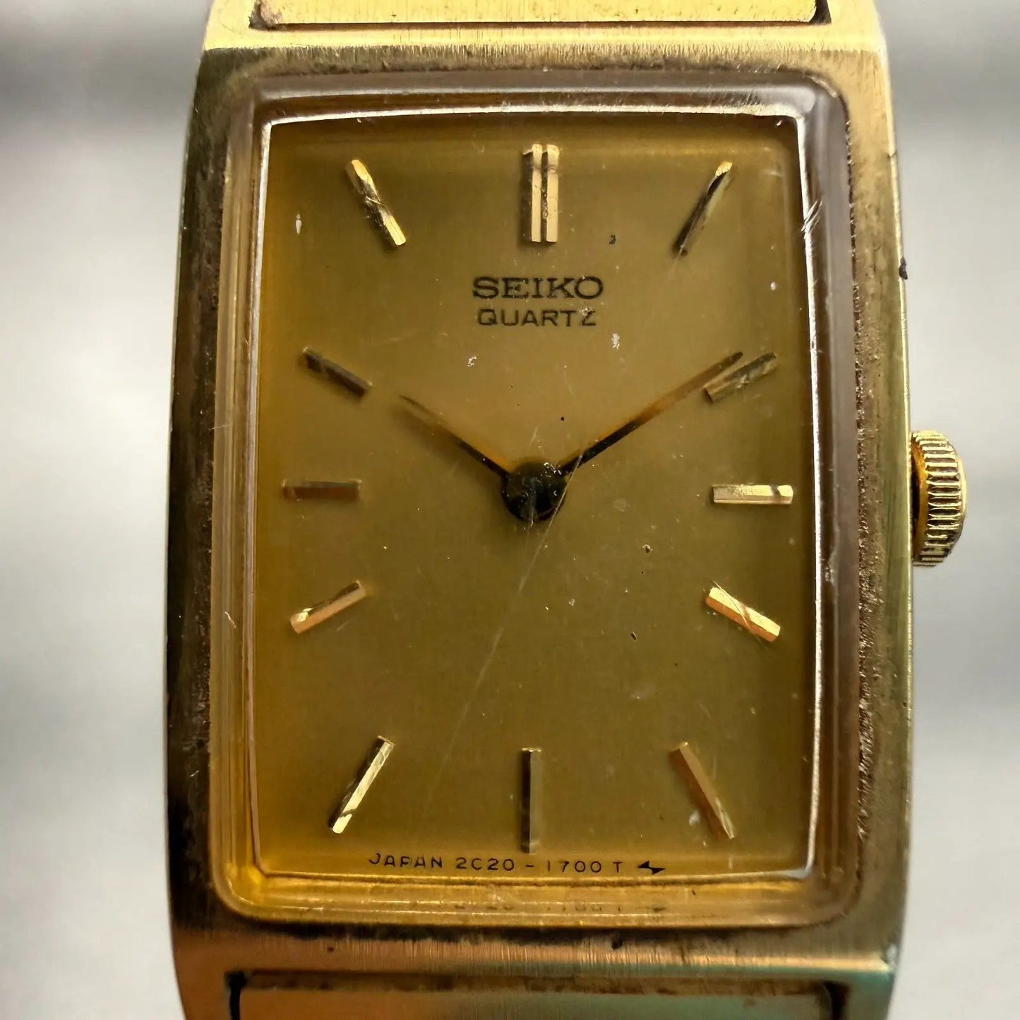 Seiko Watch Women 17mm Gold Dial Gold Tone Rectangle 2C20-5830 New Battery VTG1