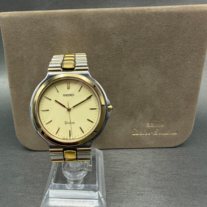 Seiko Dolce Watch Men 35mm Cream Dial Two Tone Round 8N41-7020 New Battery GR0