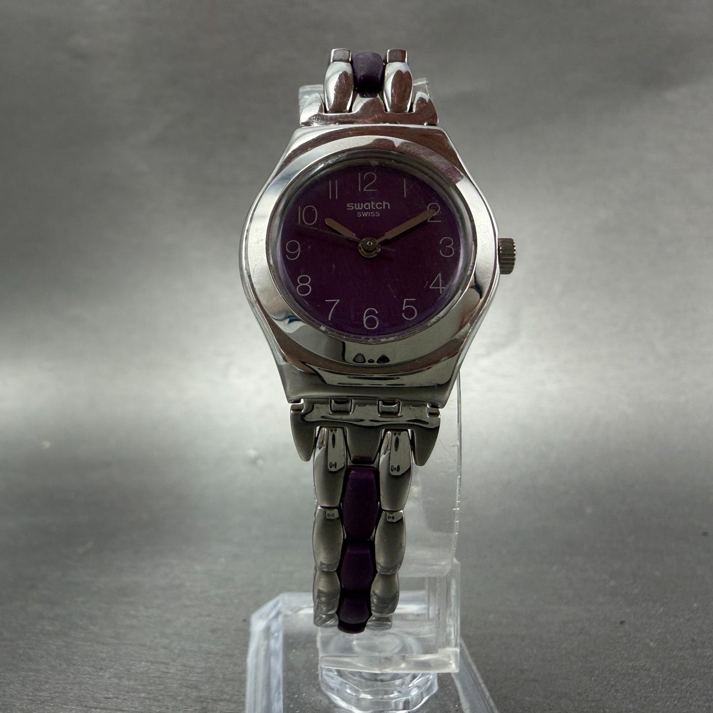 Swatch irony Plummy Purple Watch Women 25mm Purple Dial Steel New Batt YSS275G5