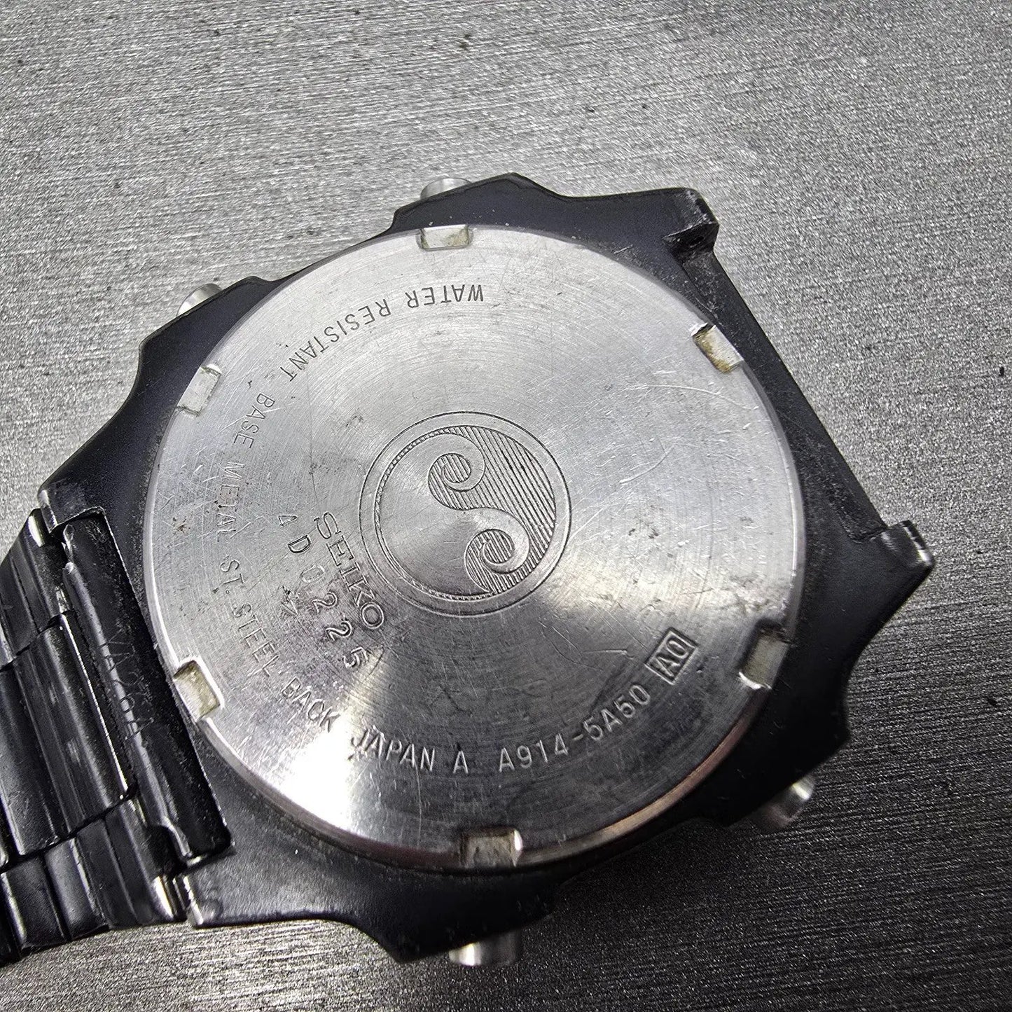 Seiko Silver Wave Watch Men 34mm Black Digital Chronograph A914-5A50 PARTS VTG15