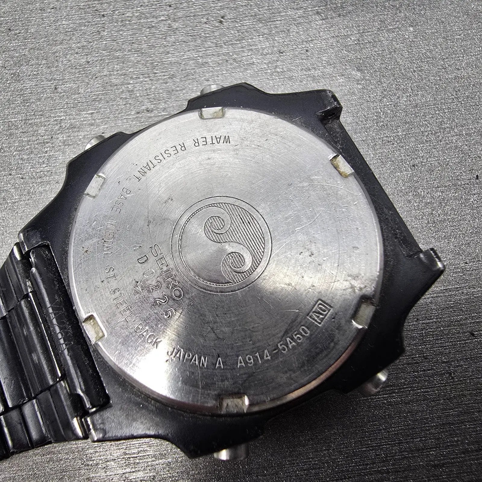 Seiko Silver Wave Watch Men 34mm Black Digital Chronograph A914-5A50 PARTS VTG15
