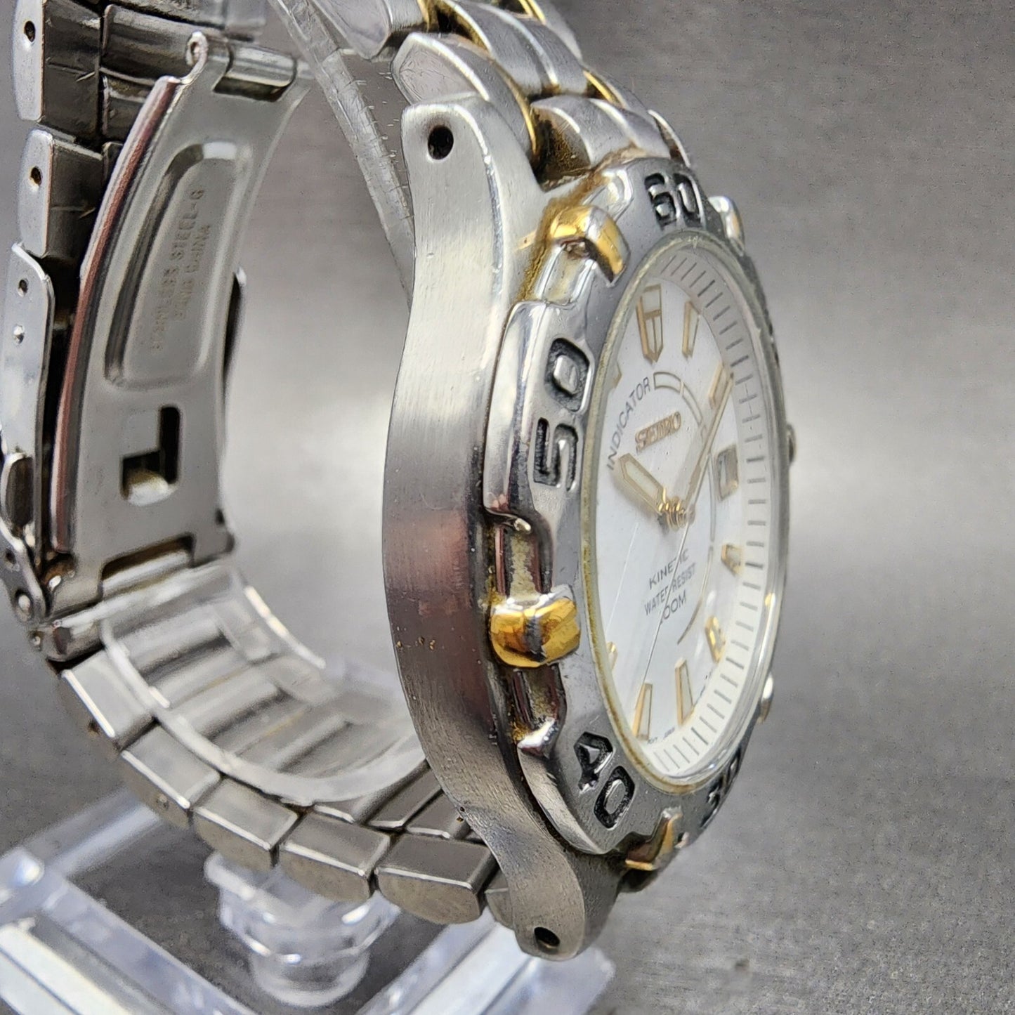 Seiko Kinetic Watch men 38mm White Dial Two Tone Date Round 5M420M09 PARTS4