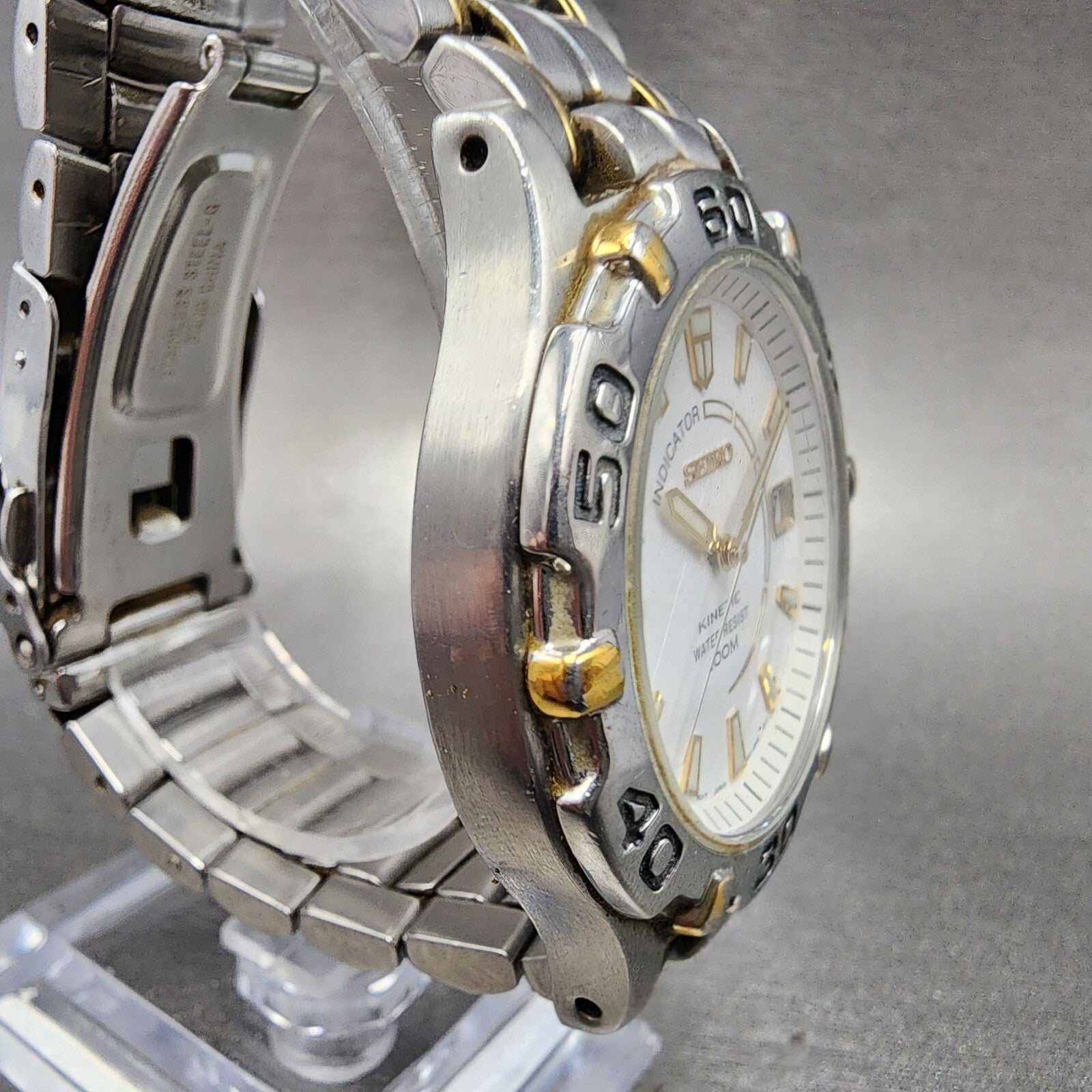 Seiko Kinetic Watch men 38mm White Dial Two Tone Date Round 5M420M09 PARTS4