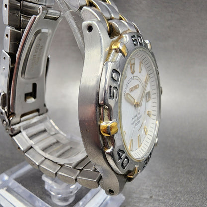 Seiko Kinetic Watch men 38mm White Dial Two Tone Date Round 5M420M09 PARTS4
