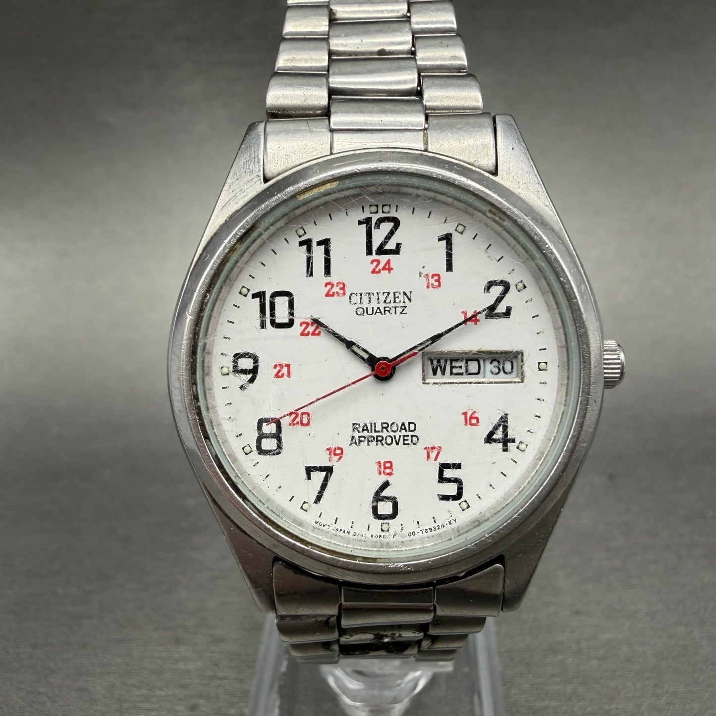 Citizen Railroad Approved Watch Men 35mm White Dial Silver Tone Daydate New Batt0