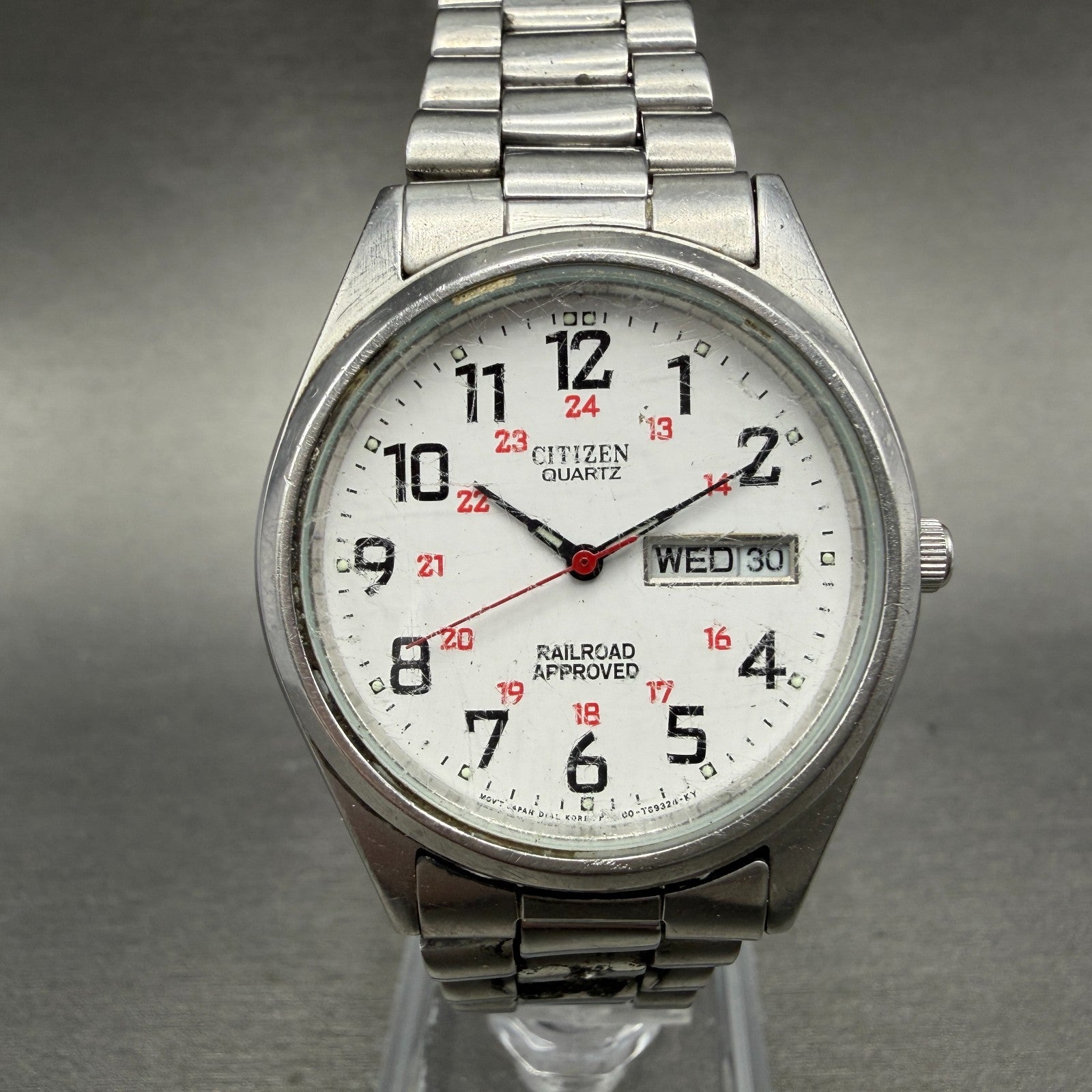 Citizen Railroad Approved Watch Men 35mm White Dial Silver Tone Daydate New Batt0