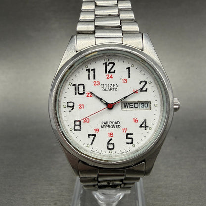 Citizen Railroad Approved Watch Men 35mm White Dial Silver Tone Daydate New Batt0