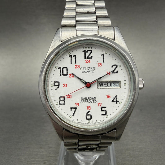 Citizen Railroad Approved Watch Men 35mm White Dial Silver Tone Daydate New Batt0