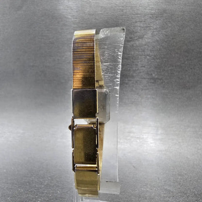 Seiko Watch Women 14mm Brown Dial Gold Rectangle Diamonds 2e20-5099 New Battery8