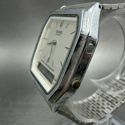 Casio Analog Digital Watch Men 32mm Silver Dial Silver Tone Alarm AQ-200 PARTS3