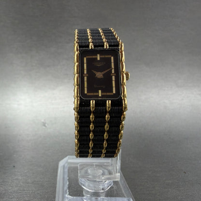 Longines Tank Watch Women 17mm Black Dial Black & Gold Tone 5724 New Battery5