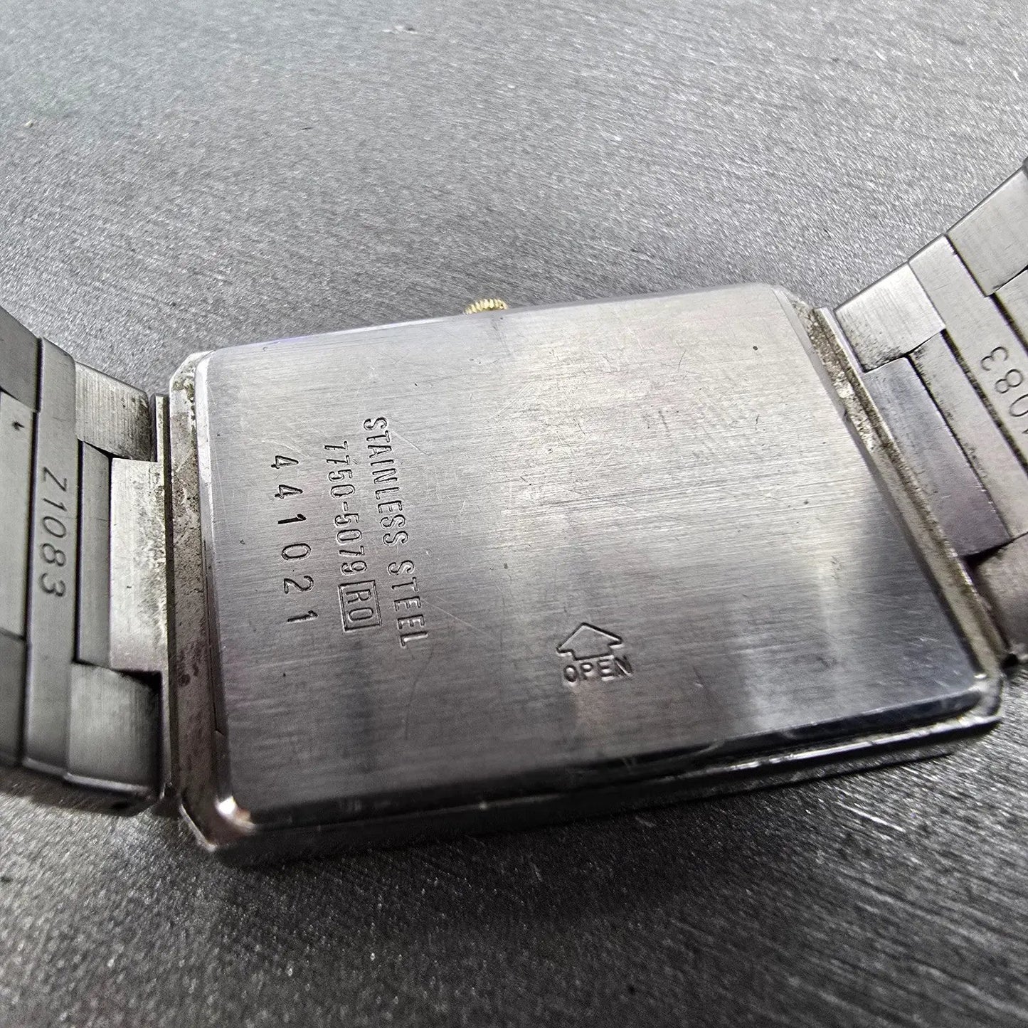 Seiko Lassale Tank Watch Men 24mm White Dial Two Tone Rectangle 7750-5079 PARTS10