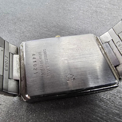 Seiko Lassale Tank Watch Men 24mm White Dial Two Tone Rectangle 7750-5079 PARTS10