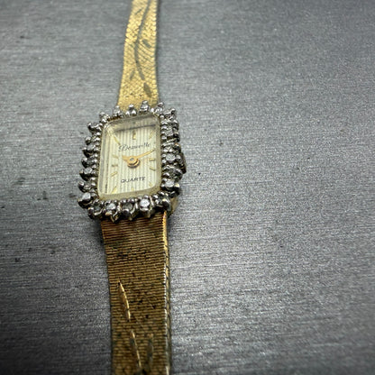 Armitron Deauville Watch Women 12mm Gold Tone Diamond Bezel BROKEN!! New Battery3