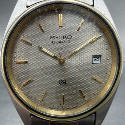 Seiko SQ Watch Men 35mm Silver Dial Two Tone Date Round 5Y22-8A08 New Battery VB1