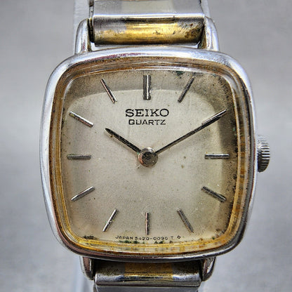 Seiko Watch Women 19mm Silver Dial Silver Tone Square 54205029 New Battery1