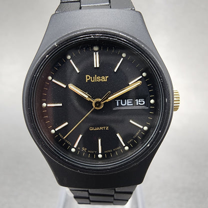 Pulsar Watch Women 25mm Black Dial Black Tone Daydate Round Y6430330 New Batt1