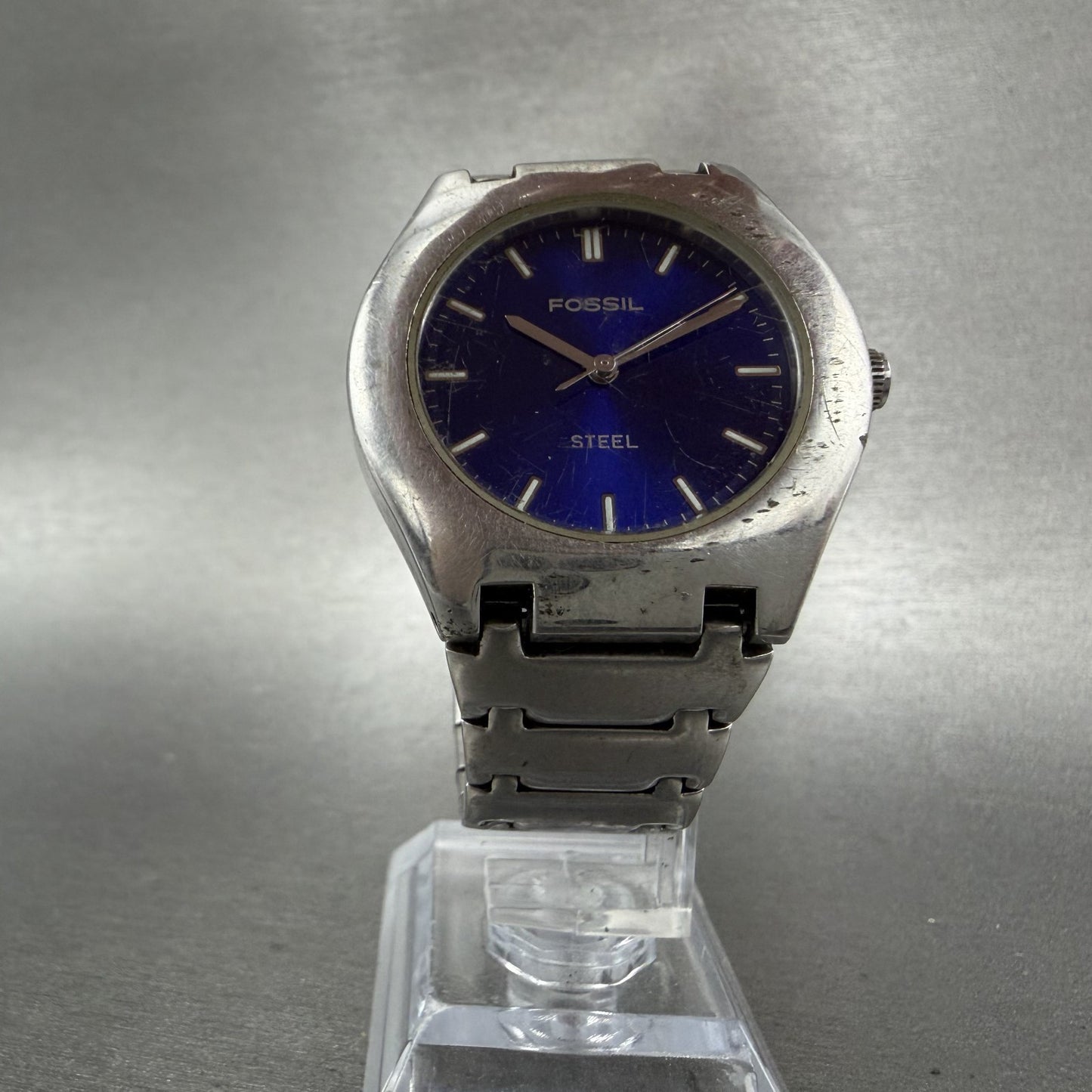 Fossil Steel Watch Men 36mm Blue Dial Silver Tone Round FS2541 New Battery5