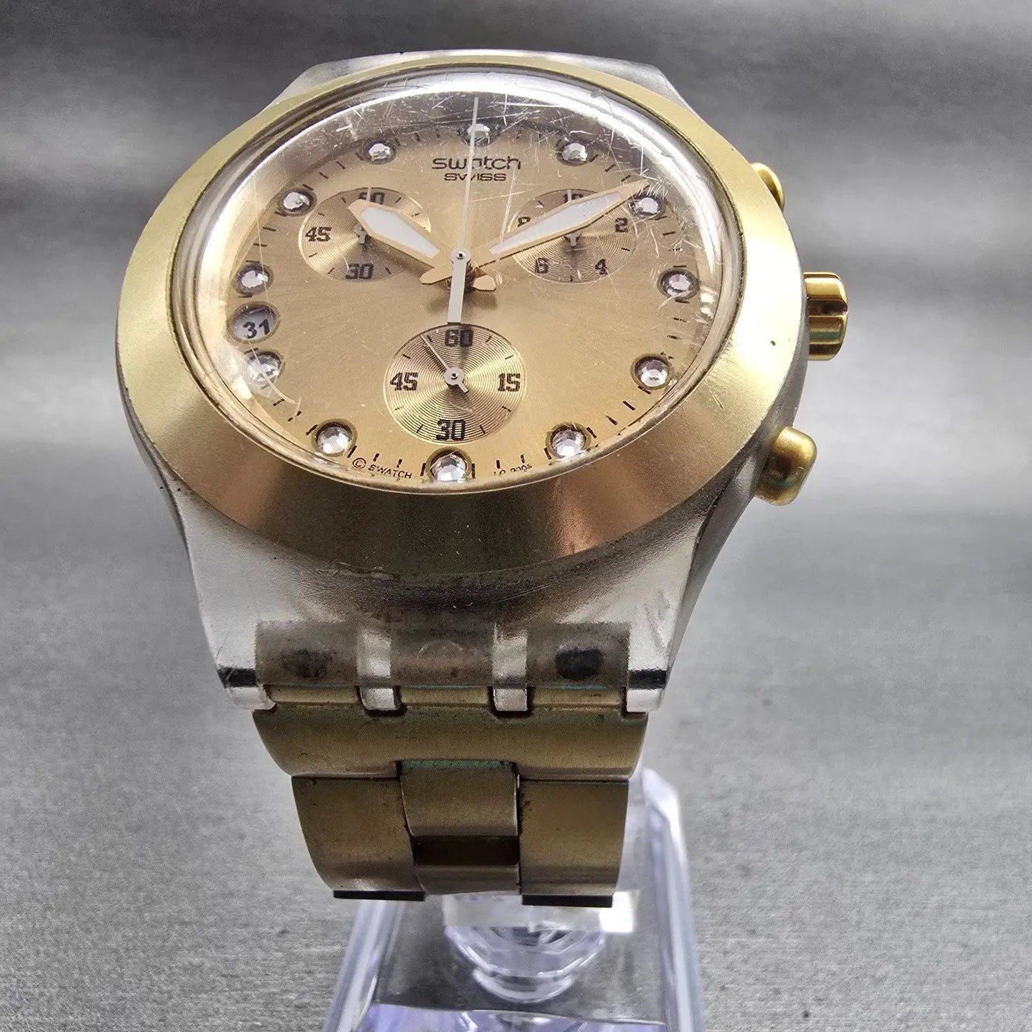 Swatch Irony Diaphane Full Blooded Gold Watch Men Chronograph SVCK4032G New Batt5