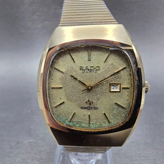 Rado Diastar  Watch Men 32mm Gold Dial Gold Tone Date Oval K162 PARTS0
