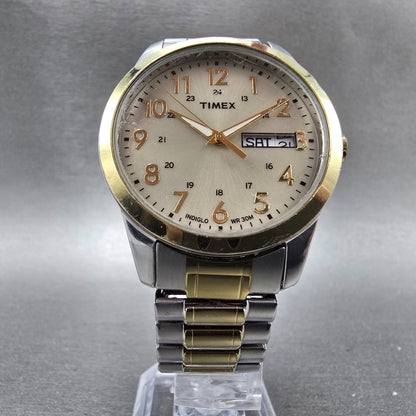 Timex Watch Men 36mm Silver Dial Two Tone Daydate Round T2M935 new Battery5