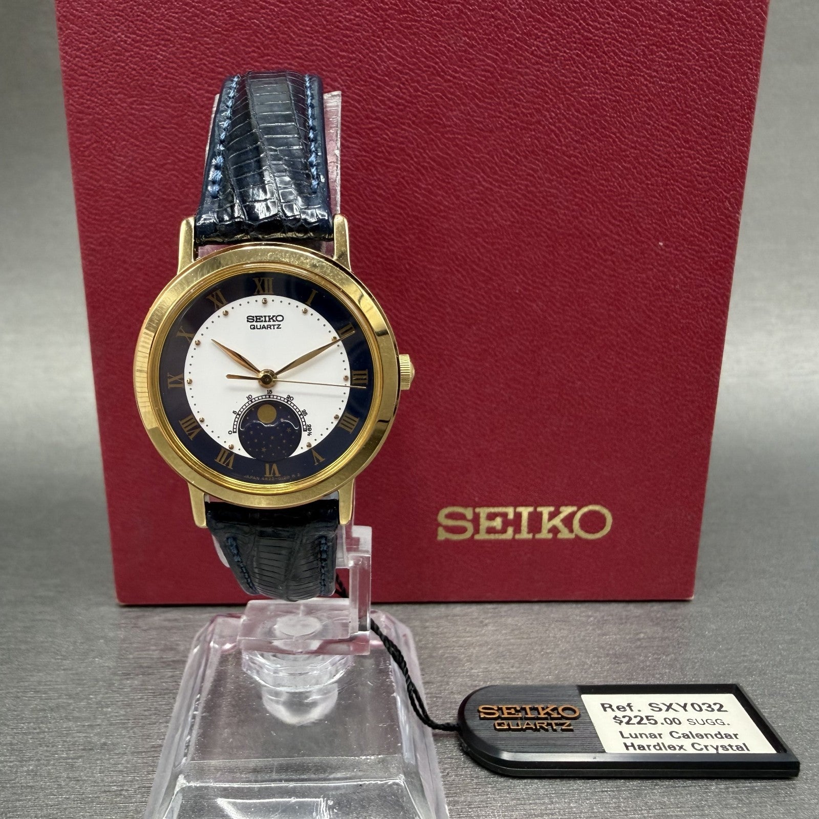 Seiko Moonphase Watch Women 26mm White Dial Gold Tone Round 4K220089 NOS NewBat0