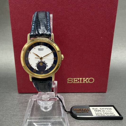 Seiko Moonphase Watch Women 26mm White Dial Gold Tone Round 4K220089 NOS NewBat0