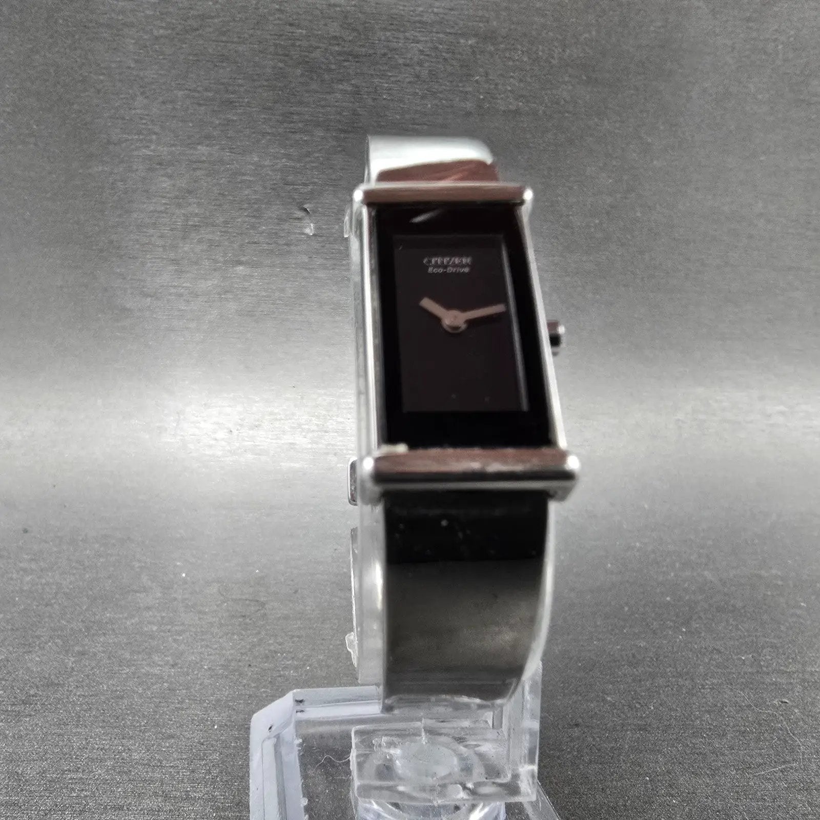 Citizen Eco-Drive Tank Watch Women 14mm Black Dial Silver Tone G620-S033730 Runs5