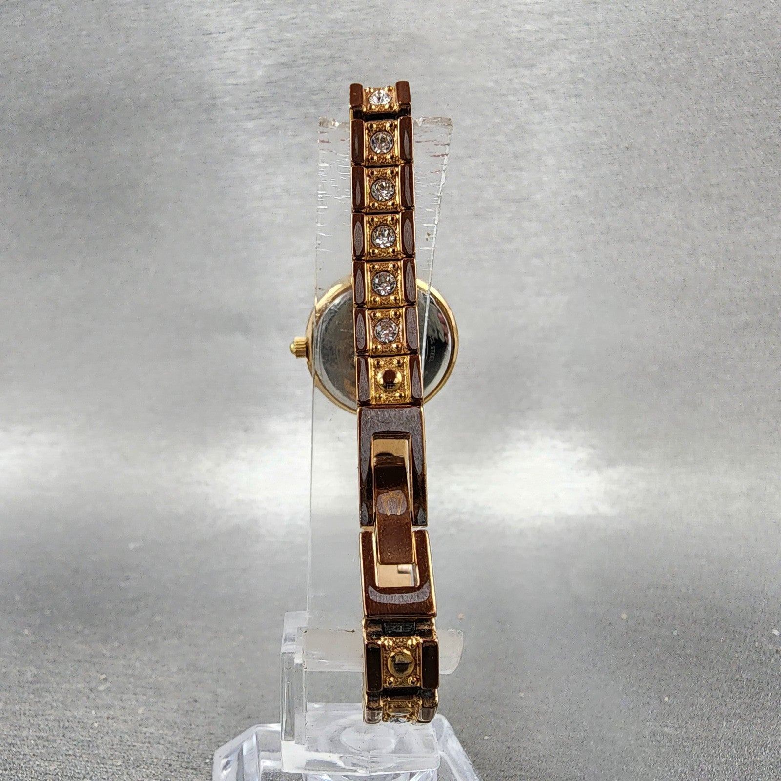 Bulova Crystal Watch Women 22mm MOP Dial Rose Gold Tone Crystal Bezel New Batt8