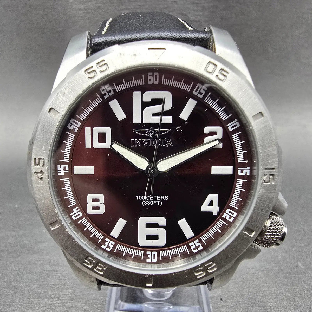Invicta Specialty Watch Men 48mm Brown Dial Silver Round 1904 Leather New Batt0