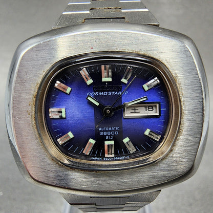 Citizen Cosmostar V2 Watch Women 33mm Blue Dial Steel Daydate Rectangle Runs1