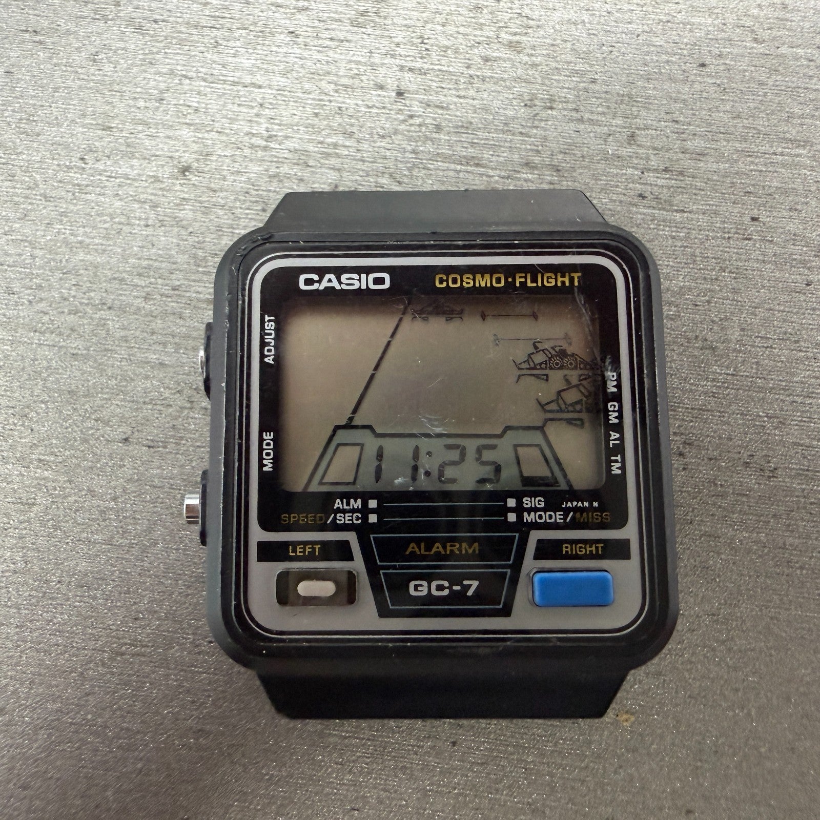 Casio Cosmo Flight Watch Men 33mm Black Digital Alarm Rectangle GC-7 New Batt0