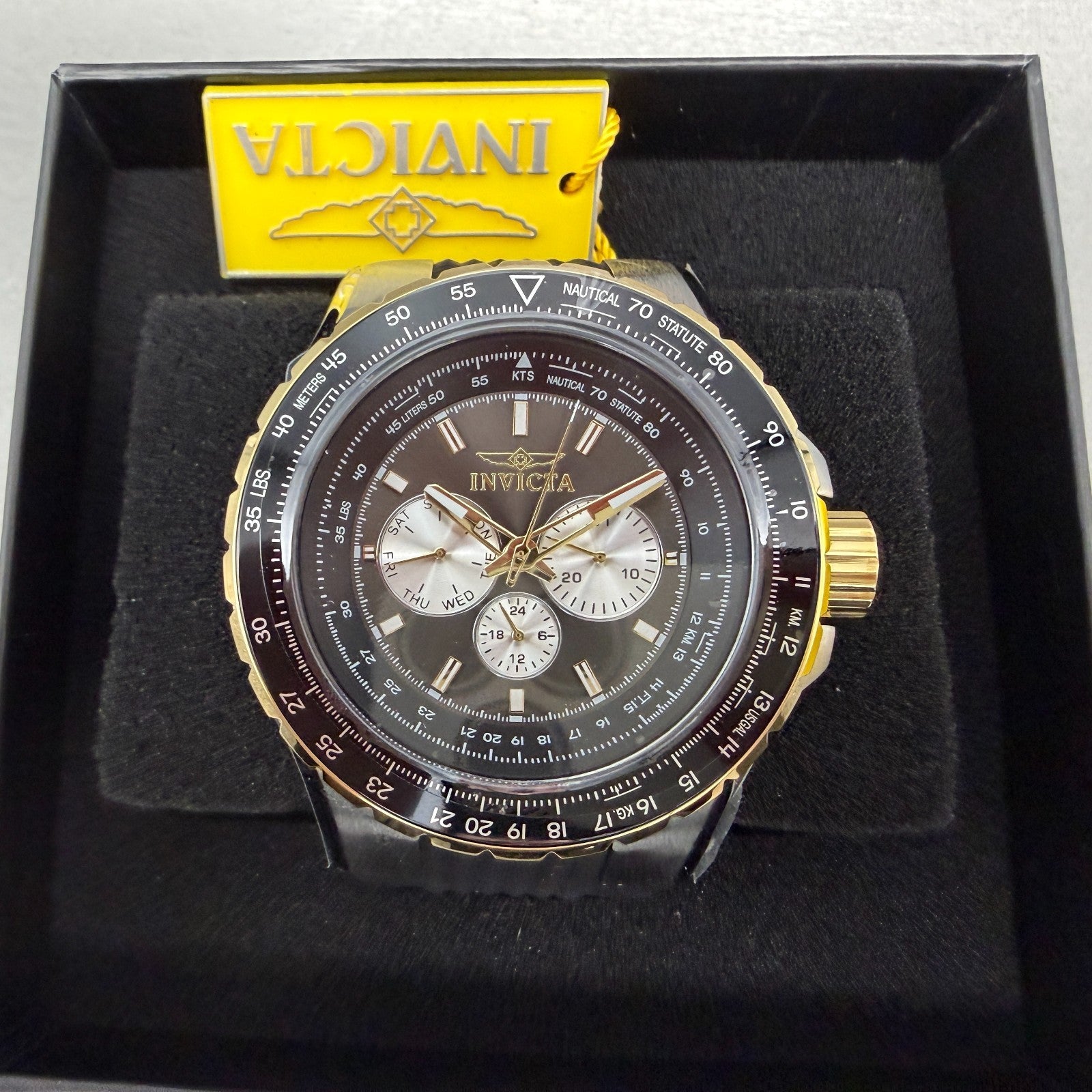 Invicta Aviator Watch Men 51mm Black Dial Two Tone Daydate Round 33029 New0